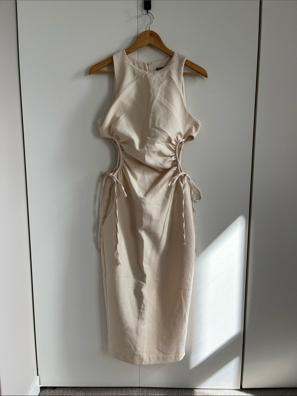 Zara Neutral Cutout Midi Dress in Light Beige